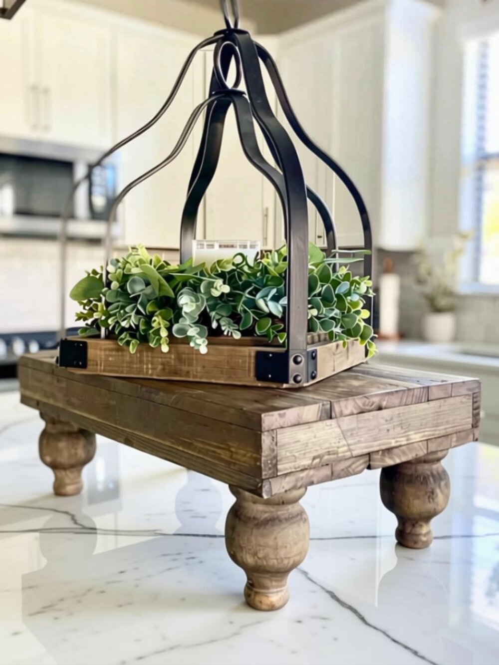 Rustic Planked-Pinewood Footed Serving Stand